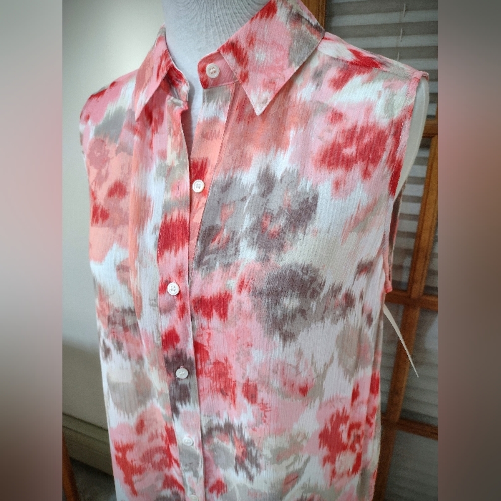 NWT Two by Vince Camuto Floral Button Up Tunic, Sleeveless Collared Dress, Small